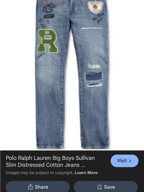 Polo by Ralph Lauren Slim Distressed Jeans Green Patch - Light Blue